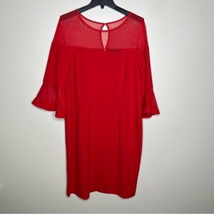 Lane Bryant Red Sheath Dress Sheer Neckline Zipper and Key Hole in Back Size 16